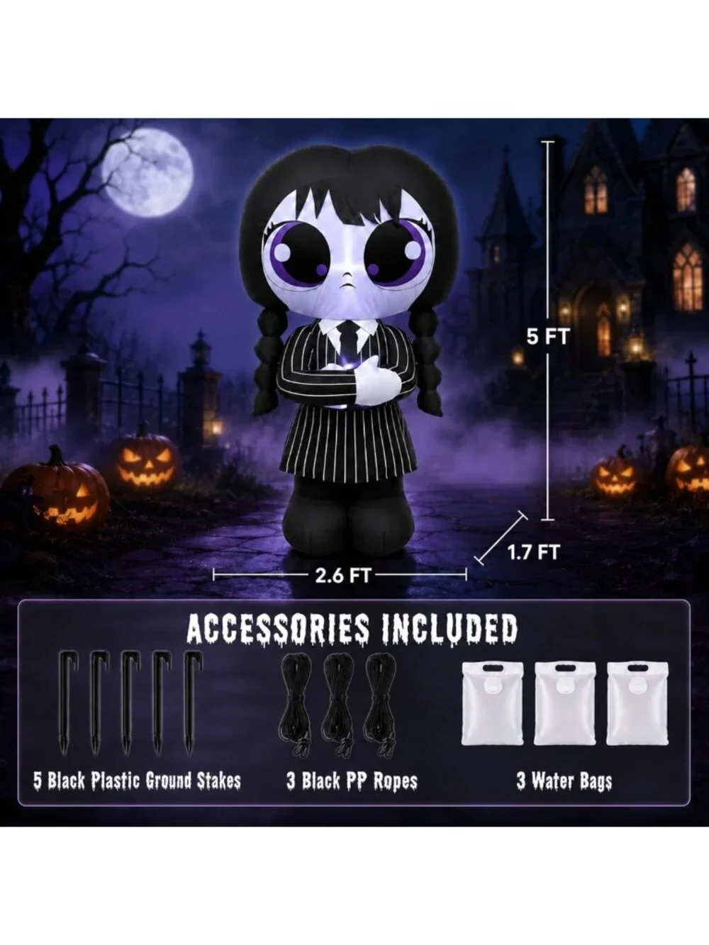 5FT Halloween Inflatable Witch Decoration with LED Lights - School Uniform Theme